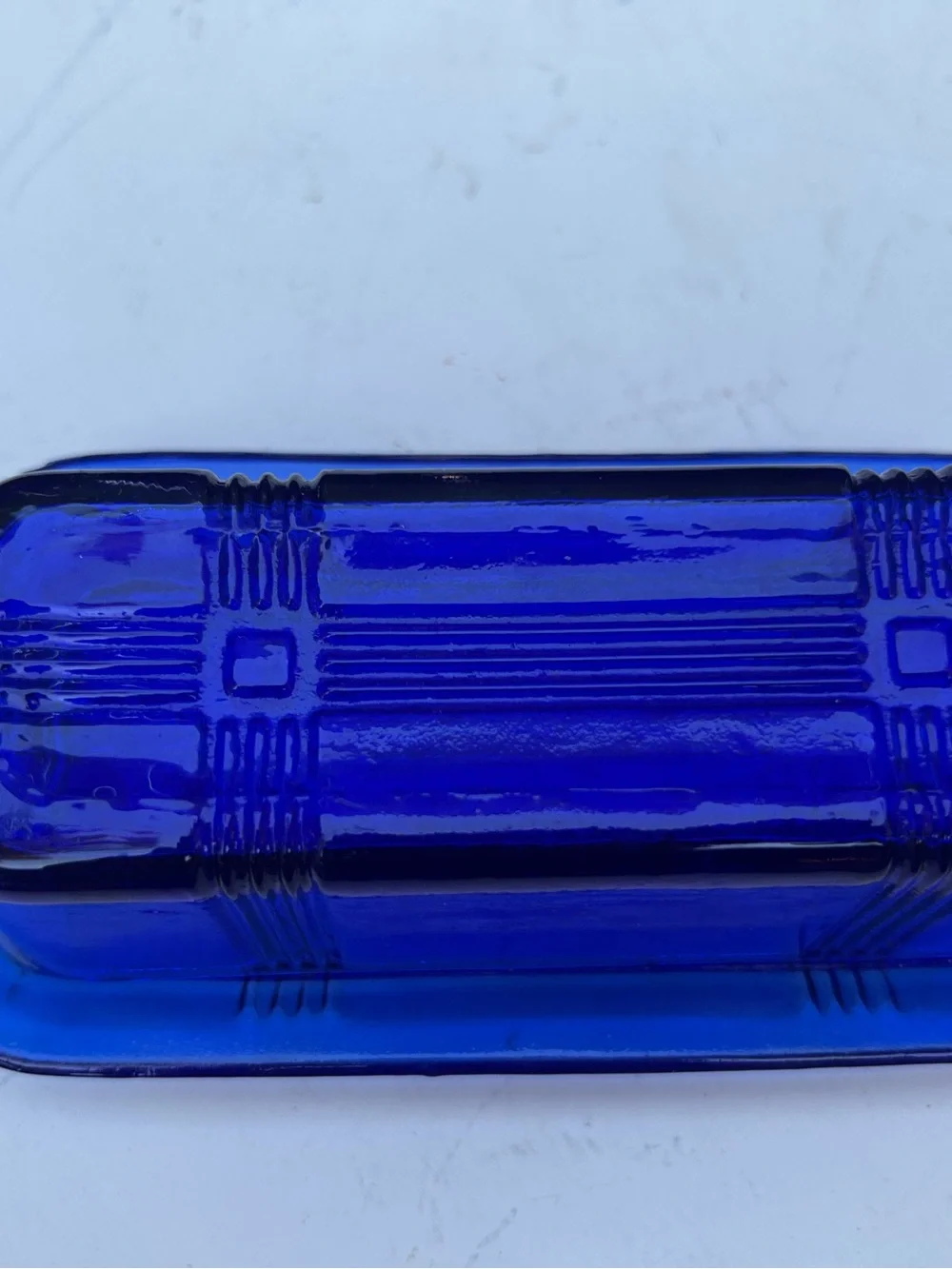 Cobalt Blue Glass Butter Dish - Home Accents vintage Hazel Atlas Criss Cross